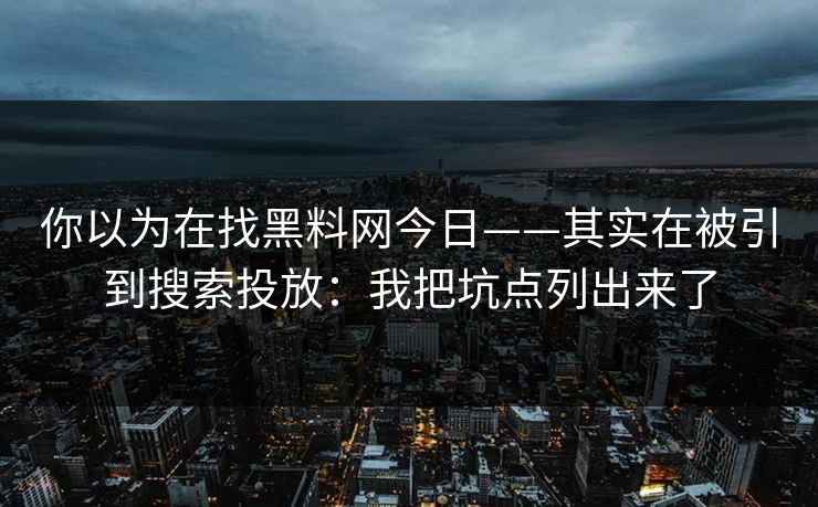 你以为在找黑料网今日——其实在被引到搜索投放:我把坑点列出来了 你以为在找黑料网今日——其实在被引到搜索投放:我把坑点列出来了