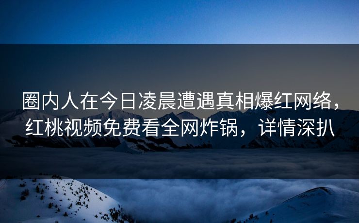 圈内人在今日凌晨遭遇真相爆红网络，红桃视频免费看全网炸锅，详情深扒